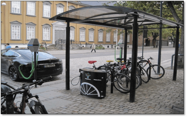 Fotoet viser et parkeringsanlegg under tak.