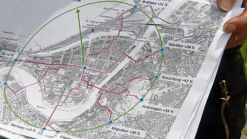 Figur 3: Kart med noen av snarveiene i Trondheim inntegnet. Foto: Erland Knutsen / NRK