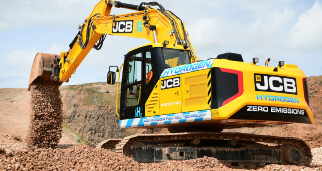 Fotoet viser en gravemaskin som g&aring;r p&aring; hydrogen.