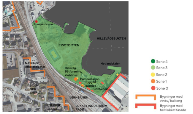 Figuren viser en kartillustrasjon der de fire sonene for naturkontakt er markert på kartet.